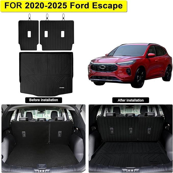 Cargo Mat with Backrest Protection for 2020-2024 2025 Ford Escape,TPE All Weather Protection Cargo Liner with Velcro Rear Seats Backrest car Accessories-Black