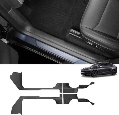 LUCKEASY 4PCS Front & Rear Door Entry Threshold Strip Protector for Tesla Model Y Juniper 2025 2026 Standard & Premium & Performance Door Sill Protective Cover Protector Cover Accessories TPE Black