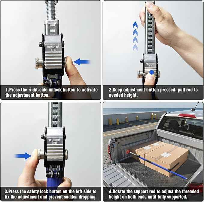 3-H Truck Cargo Bar, 43"-77" Adjustable Support Pole All Metal,Cabinet Jack,Truck Bed Divider with Self-Locking Spring Ratchet - Load Lock Bar for Vans, SUVs & Trucks,Blue,2pc & Divider Bar