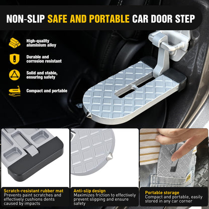Nilight Car Door Step for Roof Access Universal Car Step Hook for Roof SUV Trucks Folding Aluminum Alloy Vehicle Door Latch Step Pedal with Glass Breaker Safety Hammer, Max Load 400lbs, 2 Pack Gray