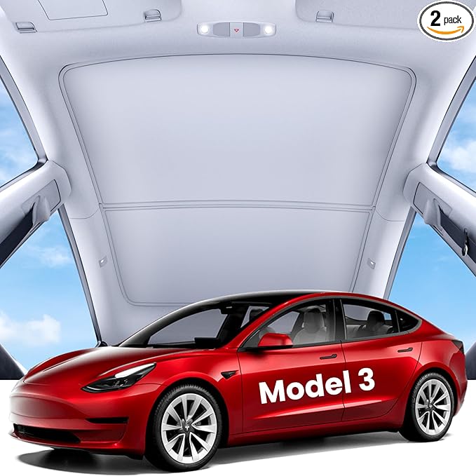 REEVAA 2025 Upgrade Tesla Model 3 Sunshade Roof [No Gaps, No-Sagging] Tesla 3 Accessories Heat Insulation Foldable Glass Sunroof Cover for Model 3 2020-2025 Highland, 2PCS, Gray