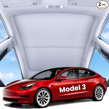 REEVAA 2025 Upgrade Tesla Model 3 Sunshade Roof [No Gaps, No-Sagging] Tesla 3 Accessories Heat Insulation Foldable Glass Sunroof Cover for Model 3 2020-2025 Highland, 2PCS, Gray