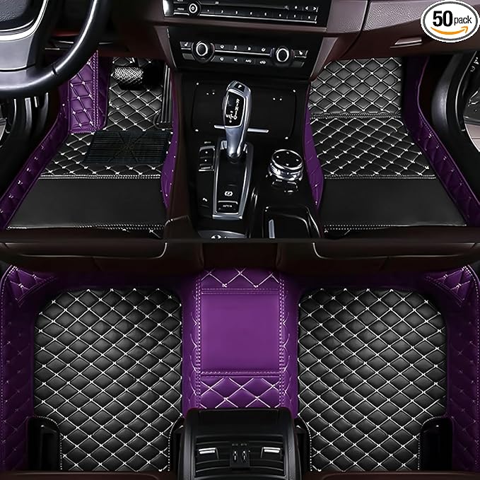 Custom Car Floor Mats for 99.99% Sedan SUV Sports Car Men Women Protection Full Coverage Pads Anti-Slip Leather Floor Lining All Weather Car Floor Mats (Edge Purple, Black, Beige)