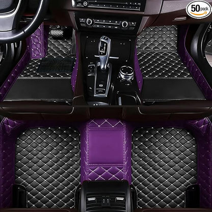 Custom Car Floor Mats for 99.99% Sedan SUV Sports Car Men Women Protection Full Coverage Pads Anti-Slip Leather Floor Lining All Weather Car Floor Mats (Edge Purple, Black, Beige)