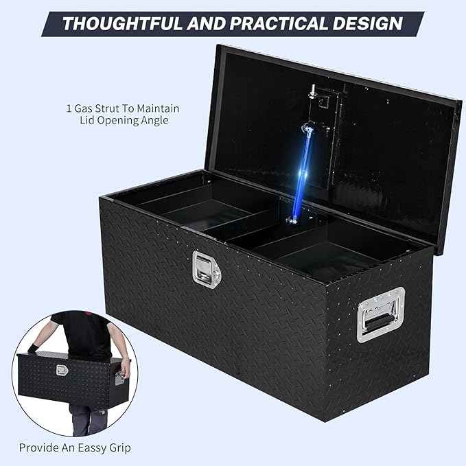 36 Inch Truck Bed Tool Box, Heavy Duty Aluminum Diamond Plate Tool Box, Trailer Tool Box for Pick Up Truck RV Trailer, Chest Storage Organizer with Lock and Keys