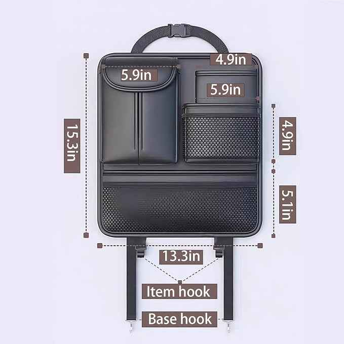 Car Seat Back Organizer with 5 Pockets, Backseat Storage Organizer for Travel, Water-Resistant, Easy Install, Keeps Car Tidy