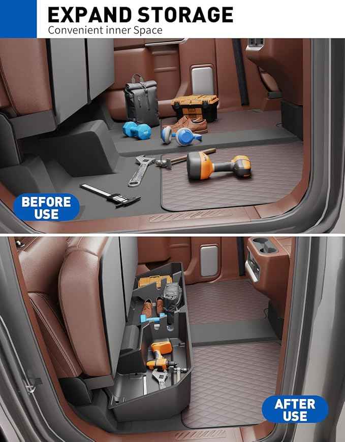 Under Seat Storage Box Compatible with 2019-2026 Chevy Chevrolet Silverado 1500/GMC Sierra 1500, 2020-2026 Silverado/Sierra 2500HD/3500HD Double Cab & Crew Rear Underseat Organizer