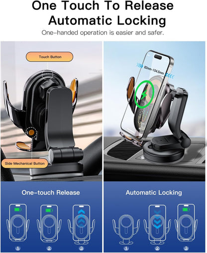 Wireless Car Charger, ESSAGER 15W Fast Charging Car Phone Holder Mount Auto Clamping Cell Phone Stand for iPhone 15 14 13 12 11 Pro Max, Samsung Galaxy S23 S22 S21