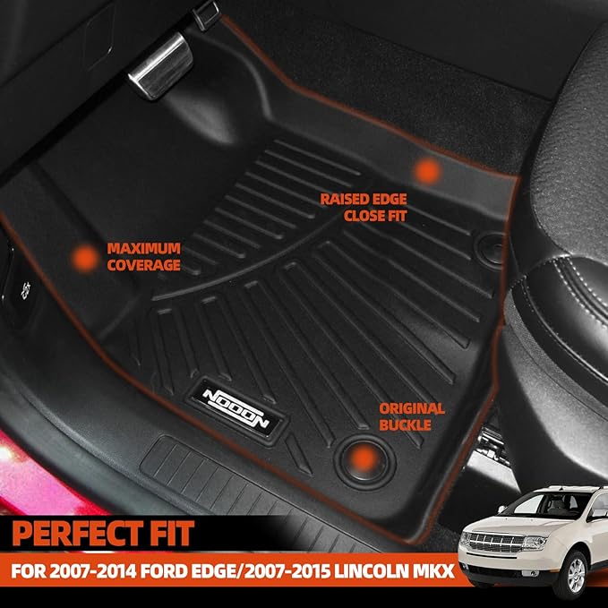 Custom Fit Floor Mats for 2007-2014 Ford Edge/2007-2015 Lincoln MKX, All Weather TPE Floor Liners with Trunk Mat & Backrest Protectors, Odorless Full Set Interior Accessories