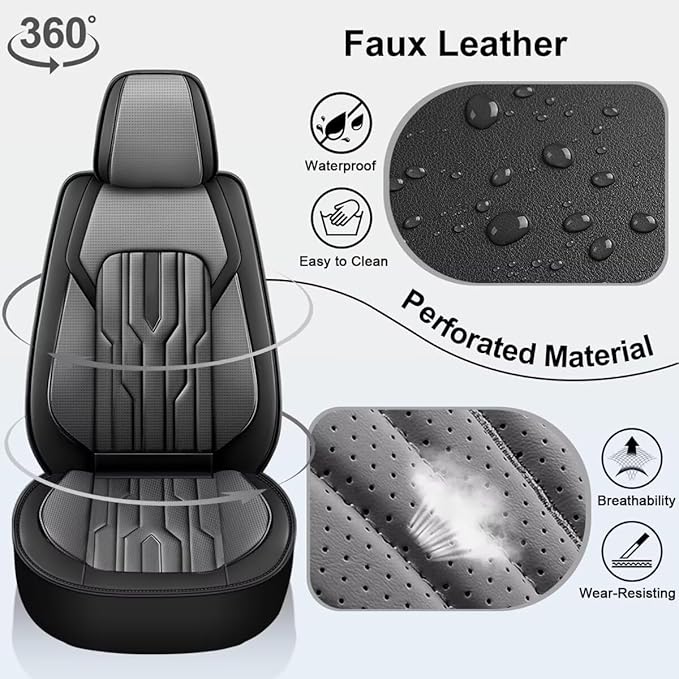 YORKENIC Fit for Dodge Durango Seat Covers Front Set 2007-2025: Breathable Leather Car Seat Covers Compatible Airbag (2 Front Set, Black & Grey)