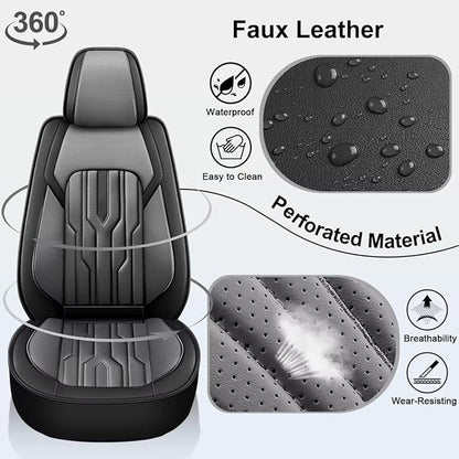 YORKENIC Fit for Dodge Durango Seat Covers Front Set 2007-2025: Breathable Leather Car Seat Covers Compatible Airbag (2 Front Set, Black & Grey)