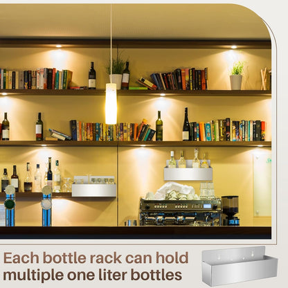 Tanlade 2 Pieces 15 Inch Single Speed Rail Stainless Steel Liquor Bottle Holder Wall Mounted Spray Bottle Rack Drink Rail Shelf for Bars, Silver