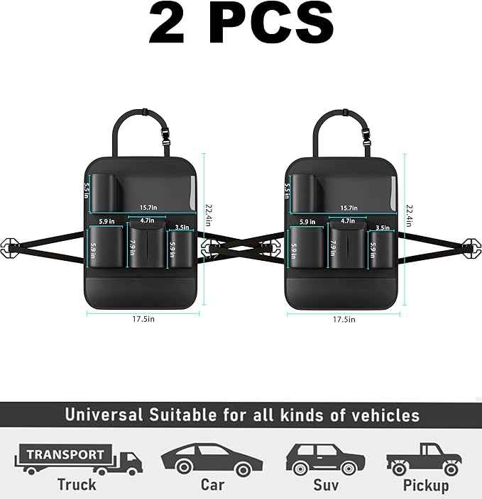 GMQ Backseat Car Organizer with Touch Screen,Protectors Kick Mats Travel Accessories for Kids,Multifunctional Seat Back Organizer Car Travel Organizer Accessories (Black, 2PCS)