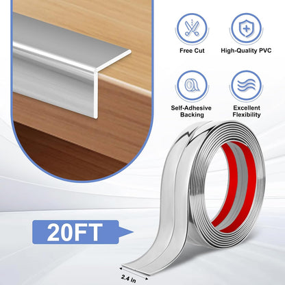 Wall Corner Protector Moulding Trim Peel and Stick Wall Corner Guards Trim Flexible Self Adhesive Edge Protector Moulding, 2.4 in x 20 Ft, Silver