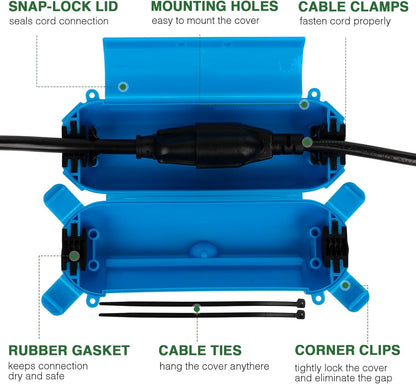Flemoon [3 Pack] Outdoor Extension Cord Cover, IP44 Waterproof Box and Safety Housing Case, Ideal to Protect Outdoor Plugs, Electrical Connections, Holiday Decoration Lights, Size Small, Blue
