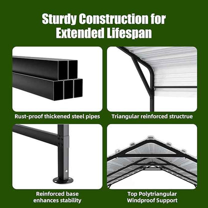 Metal Carport 13x26 ft Heavy Duty Car Port Outdoor Canopy Steel Roof All-Weather Multi-Use Garage Shelter for SUV, Boat, Tractors and Pickup Trucks