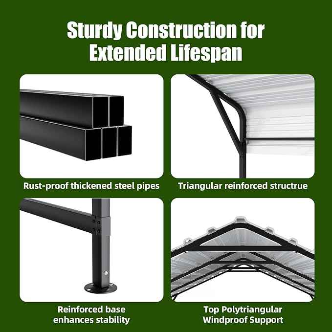 Metal Carport 20x20 ft Heavy Duty Car Port Outdoor Canopy Steel Roof with Reinforced Frame All-Weather Multi-Use Garage Shelter for SUVs, Boat, Tractors and Fulll-Sized Pickup Trucks