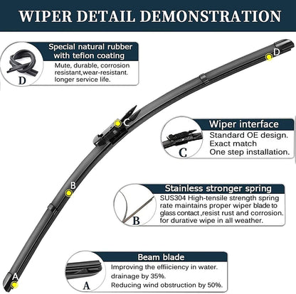 AUTOBOO 28"+28" Windshield Wipers with 12 Inch Rear Wiper Blade Replacement for Ford Focus 2012 2013 2014 2015 2016 2017 2018 -Original Factory Quality (Pack of 3)