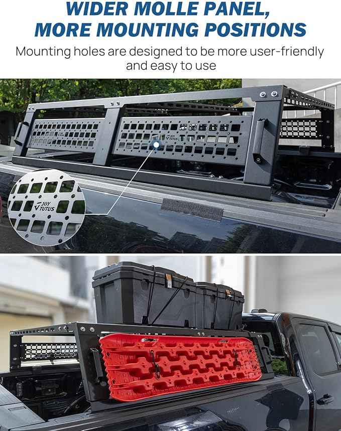 JOYTUTUS Full Size Truck Bed Rack, Overland Bed Racks for Trucks Compatible with F150 F250 F350 Silverado Sierra Ram, 11.8 Inch High Truck Bed Rack for Roof Top Tent, with Wider Molle Panel