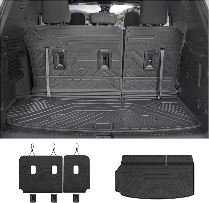 Cargo Mat for 2024 2025 2026 Chevy Traverse & 2025 2026 Buick Enclave 7/8 Seats, All Weather TPE Cargo Liner with Back Seat Cover 3rd Row Accessories, Rear Trunk Mat with Backrest Mat
