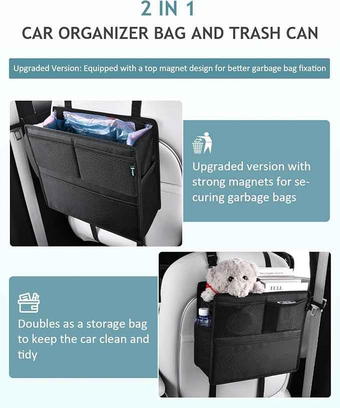 FLORICH 2-in-1 Car Backseat Organizer & Trash Can, Waterproof Hanging Organizer with Storage Pockets for Car Truck SUV