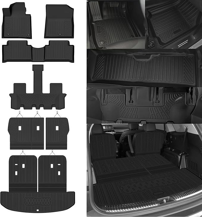 Custom Fit Floor Mats for Kia Sorento 7 Seats/Bench Seats Gas (Not for Hybrid) 2021-2026, All Weather TPE Floor Liners & Trunk Mat & Backrest Protectors, Odorless Full Set Interior Accessories