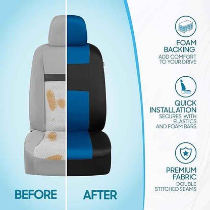 BDK PolyPro Blue Car Seat Covers Full Set with 4-Piece Car Floor Mats - Two-Tone Seat Covers for Cars with Carpet, Interior Covers for Auto Truck Van SUV