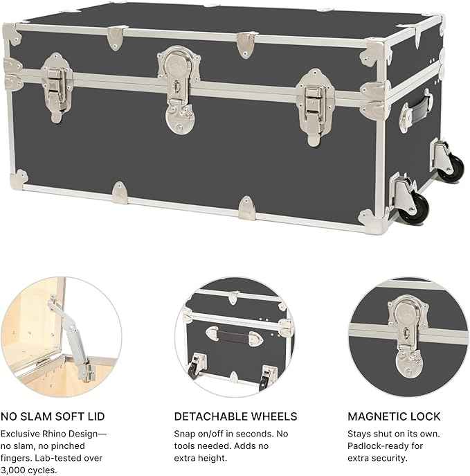 Rhino Trunk & Case Large Armor Camp Trunk - Secure Dorm Storage Chest - Ideal Summer Camp Footlocker - Strong College Trunks Made In The USA - 1000+ Pounds Sitting Capacity 32"x18"x14" (Slate)
