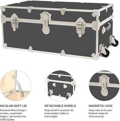 Rhino Trunk & Case Large Armor Camp Trunk - Secure Dorm Storage Chest - Ideal Summer Camp Footlocker - Strong College Trunks Made In The USA - 1000+ Pounds Sitting Capacity 32"x18"x14" (Slate)