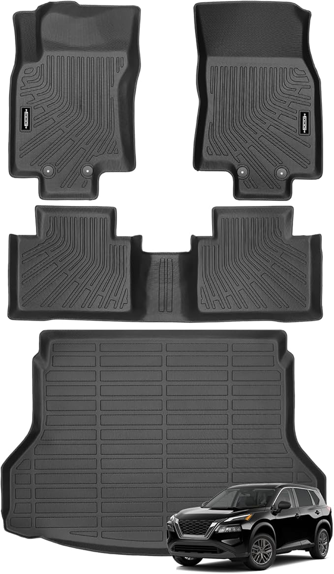 Custom Fit Floor Mats for Nissan Rogue 2014-2020, All Weather TPE Floor Liners with Trunk Mat, Odorless Full Set Interior Accessories
