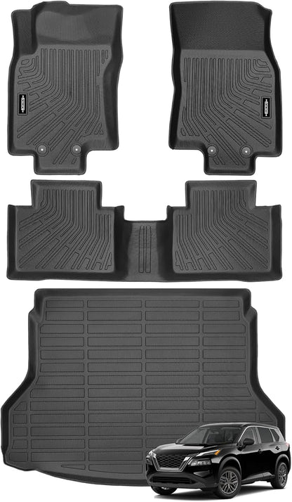 Custom Fit Floor Mats for Nissan Rogue 2014-2020, All Weather TPE Floor Liners with Trunk Mat, Odorless Full Set Interior Accessories