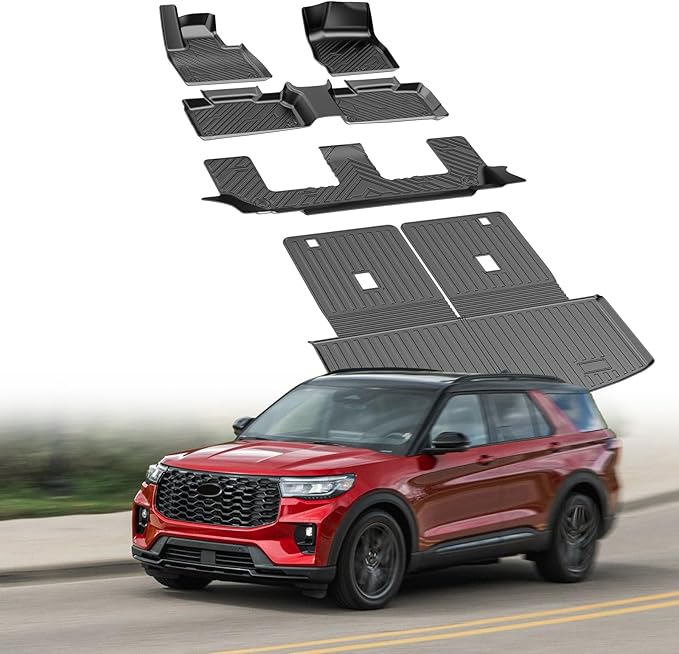 Cartist Floor Mats and Cargo Liner Fit for Ford Explorer 7 Seats 2020-2026 All Weather TPE Floor Mat Explorer Accessories Heavy Duty Carpet Protection (Trunk Mat with Backrest Mat+Floor Mats)