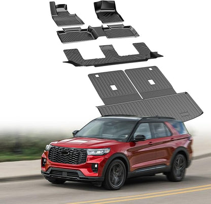 Cartist Floor Mats and Cargo Liner Fit for Ford Explorer 7 Seats 2020-2026 All Weather TPE Floor Mat Explorer Accessories Heavy Duty Carpet Protection (Trunk Mat with Backrest Mat+Floor Mats)