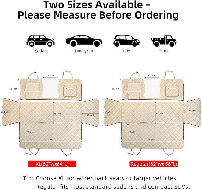 Dog Car Seat Cover for Back Seat, Dog Hammock for Car, Waterproof Backseat Cover for Dogs in Car SUV & Truck, with Mesh Window and Multiple Pockets