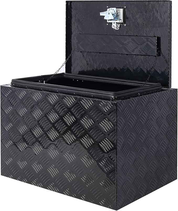 24in Aluminum Tool Box with Lock Keys for Truck Car, Truck Bed Toolbox Outdoor Trailer Pickup Underbody RV ATV Storage Tools Organizer 24x17.3x17.7in Black