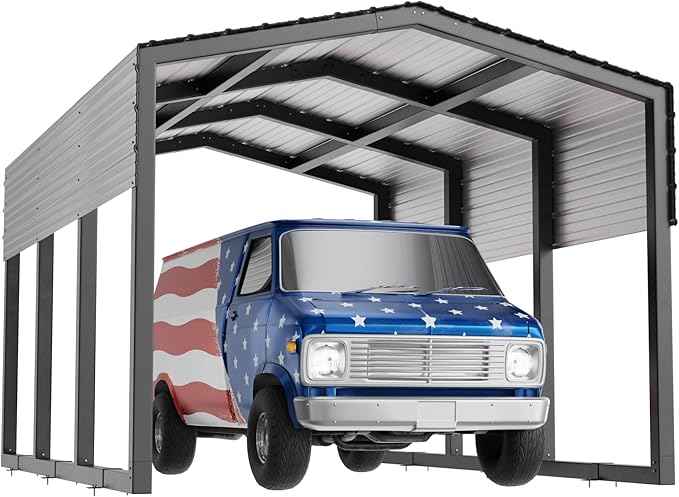 Metal Carport 10x15ft Heavy-Duty | Military-Grade Reinforced Garage Kits with Steel Roof & Hurricane | 80lbs/Sq.Ft Snow/RV/Camper/Truck/Tractor Shelter Outdoor