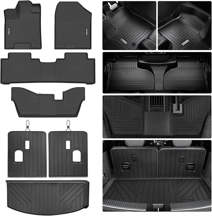 Floor Mats for Acura MDX 2014-2020 (only for 7 Seat, No Hybrid Models) with Trunk Mat & Backrest Mat TPE All Weather Protection 3 Rows Floor Liner & Cargo Liners Accessories