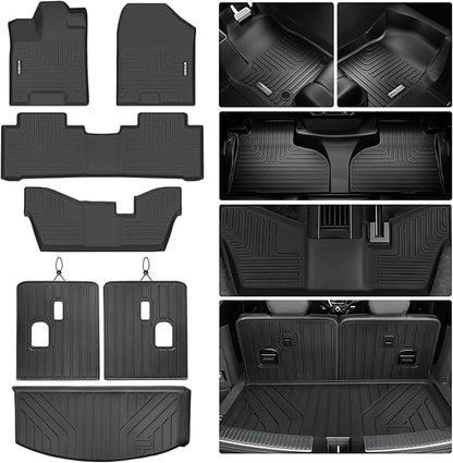 Floor Mats for Acura MDX 2014-2020 (only for 7 Seat, No Hybrid Models) with Trunk Mat & Backrest Mat TPE All Weather Protection 3 Rows Floor Liner & Cargo Liners Accessories