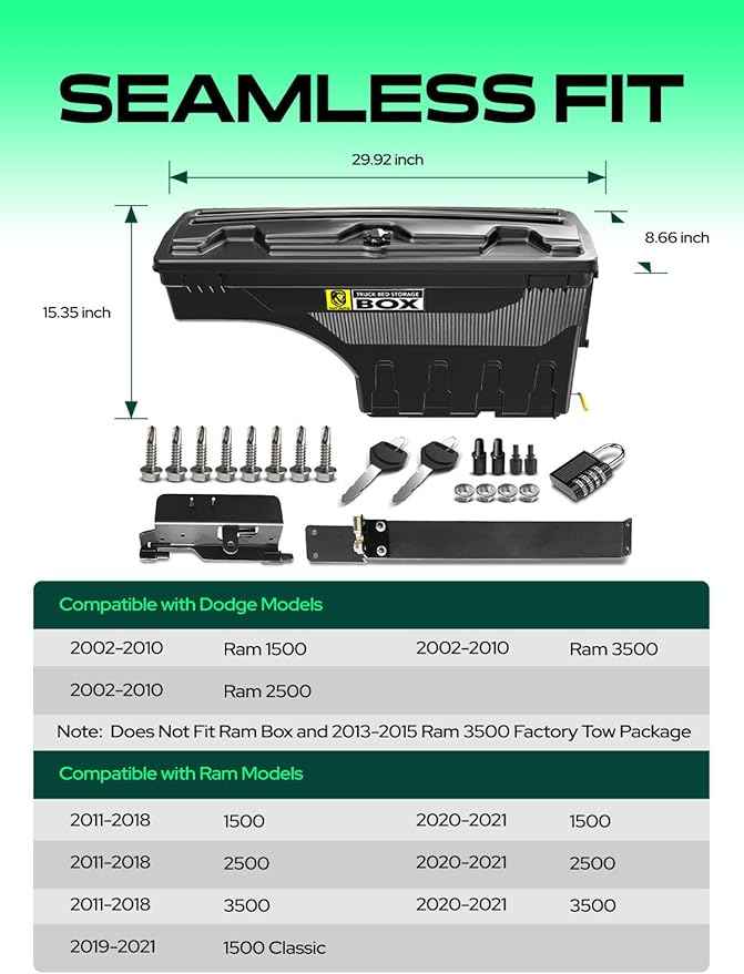 YHTAUTO Truck Bed Storage Tool Box Lockable Fits 2002-2018, 2020-2021 Dodge Ram 1500 2500 3500, 2019-2021 Ram 1500 Classic, Passenger Side, Not Fit Ram Box, Swing Waterproof Wheel Well Toolbox
