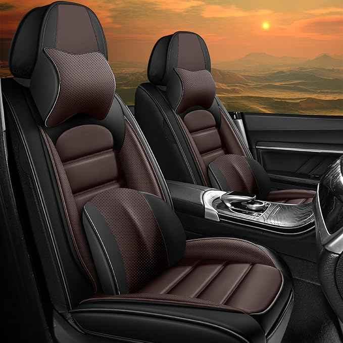 Car Seat Cover Fit for Honda CR-V 2014-2026 Waterproof Seat Covers,Nappa Faux Leather Breathable and Comfortable,Car Seat Protector Car Interior Accessories (Front Seat) Coffee&Black