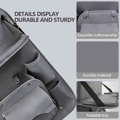 Car Seat Organizer, Multifunctional Backseat Protector Mat, Storage Bag and Tray Rack, Trash Storage (Suitable for Cars, Children, Back of Seats, and Rear Seats) (Gray, Leather 1-Piece Set)