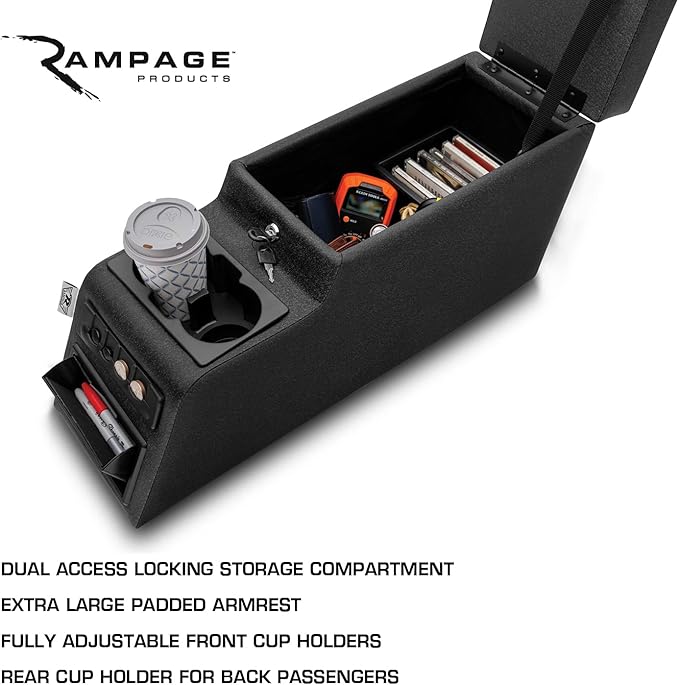 RAMPAGE PRODUCTS Locking Center Console for Jeep CJ/Wrangler YJ | Spice Denim | 31617 | Fits 1976-1983 Jeep CJ5 / 1976-1986 Jeep CJ7 / 1987-1995 Wrangler YJ