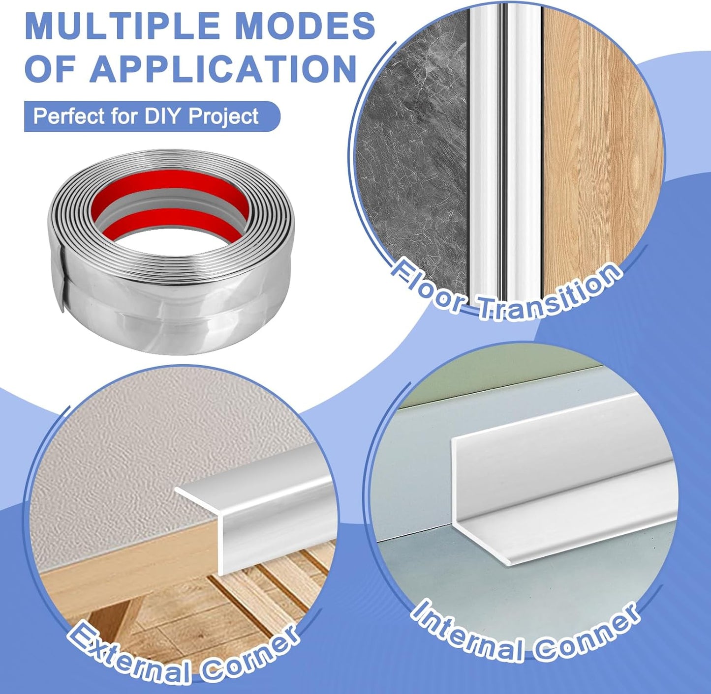 Wall Corner Protector Moulding Trim Peel and Stick Wall Corner Guards Trim Flexible Self Adhesive Edge Protector Moulding, 1.6 in x 20 Ft, Silver