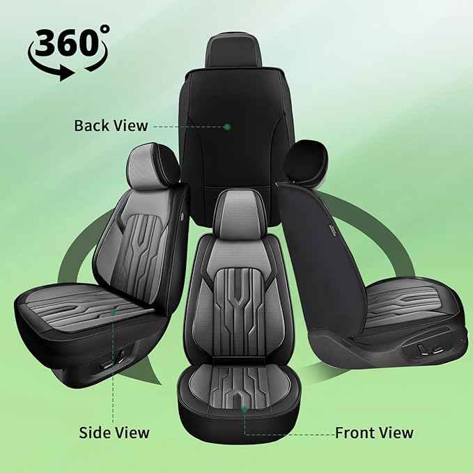 YORKNEIC 2 Front Seat Covers Fit for Chevrolet Chevy Cruze 2011-2019: Leather Car Seat Covers - Waterproof Car Seat Protector Compatible Airbag (2 Seats，Black & Grey)