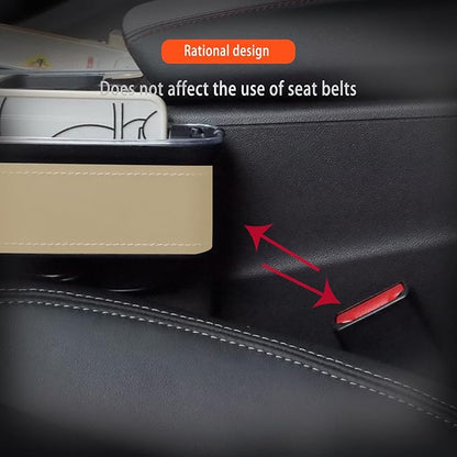 Car Seat Gap Filler Organizer, 2 Pack Multifunctional Car Seat Organizer, 7 Colours Changing LED Car Seat Seam Filler, Auto Console Side Storage Box with Cup Holders (beige)