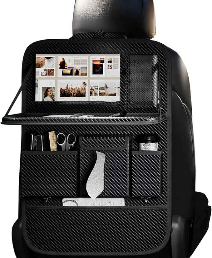Car Seat Organizers,Multi-functional Back Seat Protectors, Storage Pouches, and Tray Holders (for Cars, Kids, Seat Back and Rear Seats) (Carbon Fiber, 1 Pcs)