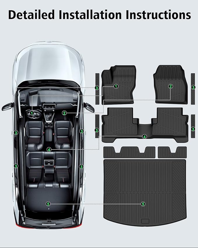 Floor Mats & Cargo Liner Custom Fit for Ford Escape & C-max 2013-2019, Door Sill Guards, All Weather TPE Rubber Anti-Slip 1st & 2nd Row & Trunk Mat Floor Liners for Escape 2019 Accessories