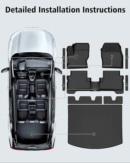 Floor Mats & Cargo Liner Custom Fit for Ford Escape & C-max 2013-2019, Door Sill Guards, All Weather TPE Rubber Anti-Slip 1st & 2nd Row & Trunk Mat Floor Liners for Escape 2019 Accessories