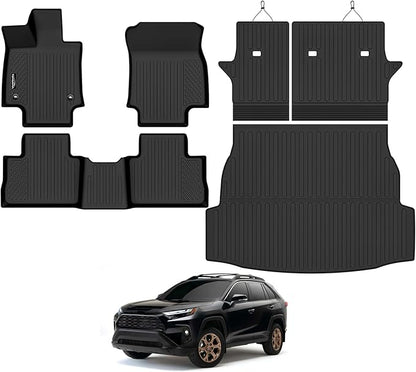 Tongama-Floor Mats for 2019-2024 2025 Toyota RAV4 Gas, All Weather TPE Floor Liners and Trunk Mat and Backrest Mats Protectors for Toyota RAV4 Gas Waterproof Interior Accessories