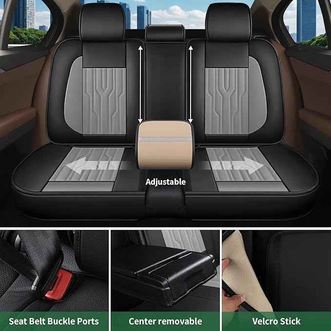 YORKNEIC Fit for Ford Focus Seat Covers Full Set 2009-2018: 5 Seats Waterproof Leather Car Seat Covers Protector (2 Row 5 Seat, Black & Grey)